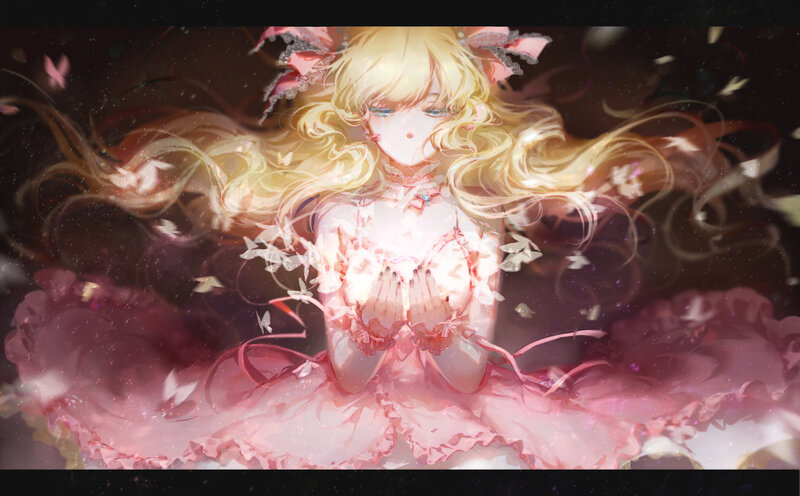 Blonde Girl in Pink Dress — Dreamy, Digital Art, Butterflies