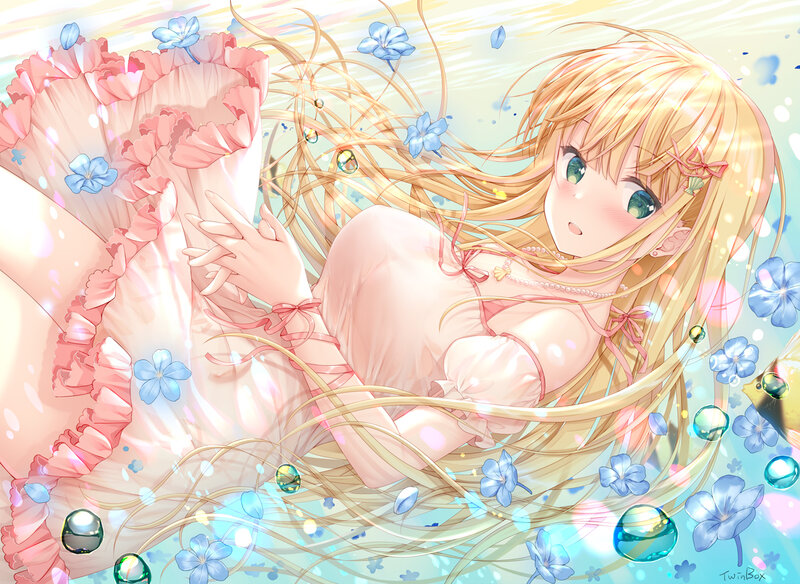Blonde Girl in Pink Dress — Serene, Spring, Anime