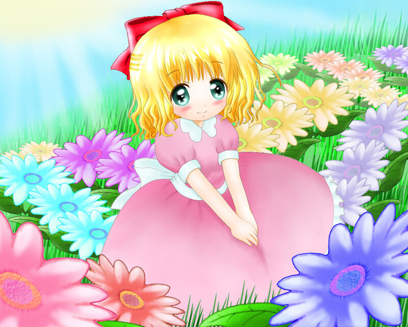 Blonde Girl in Pink Dress — Serene, Spring