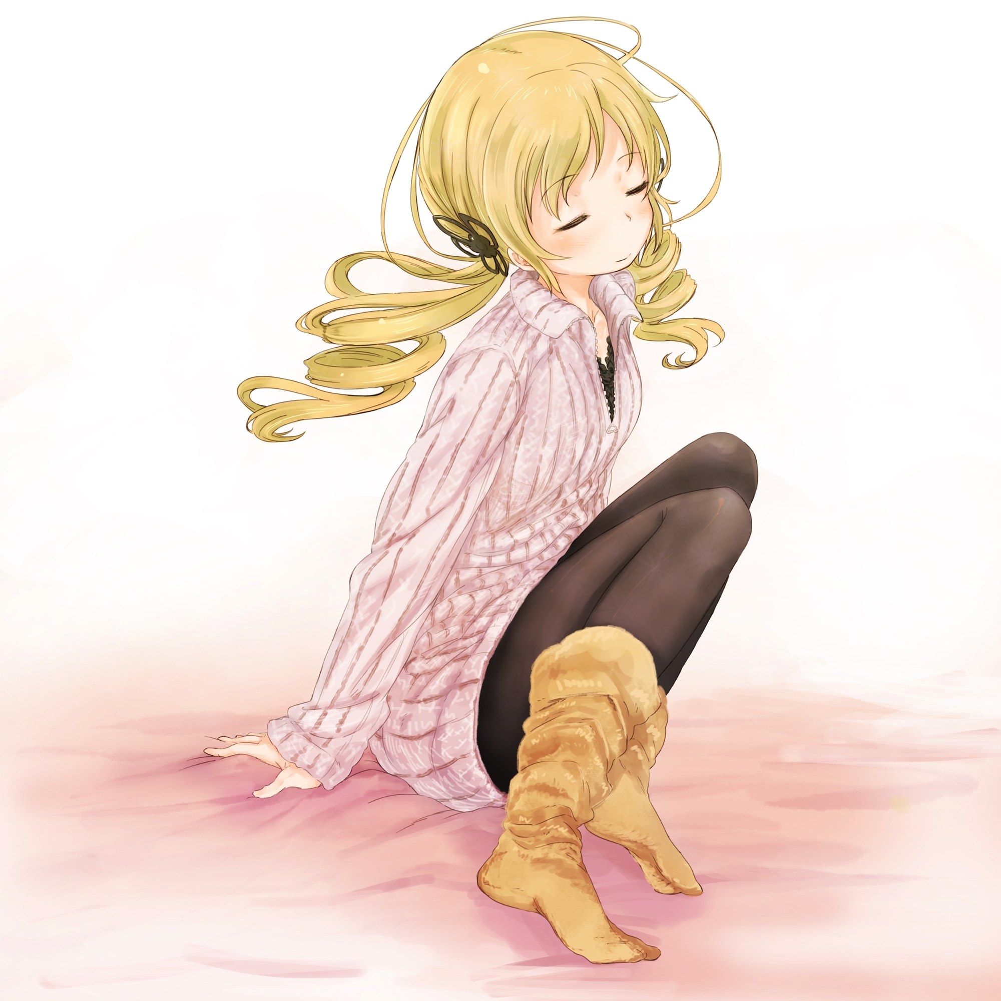 blonde girl in pink sweater