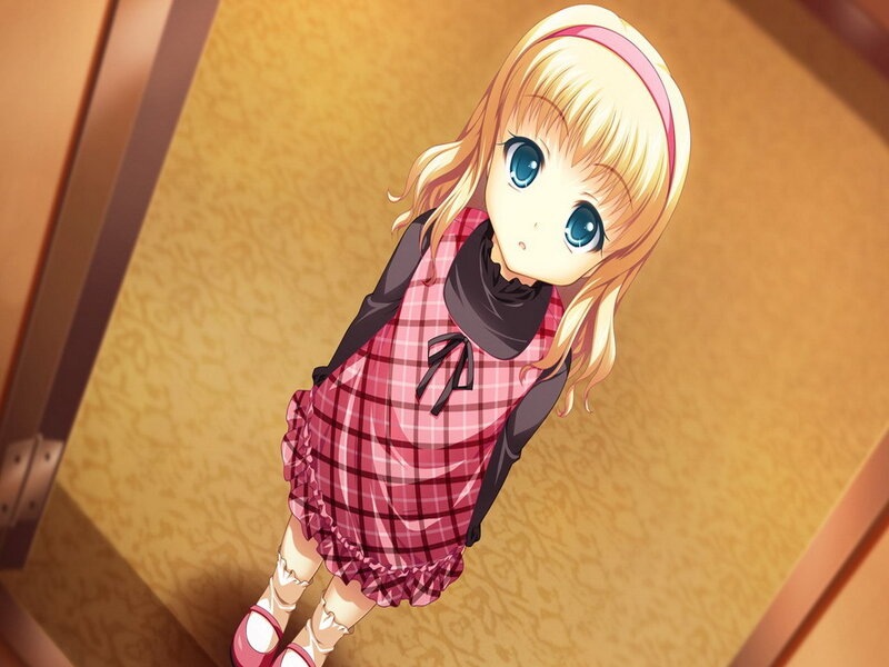 Blonde Girl in Plaid Dress — Pink