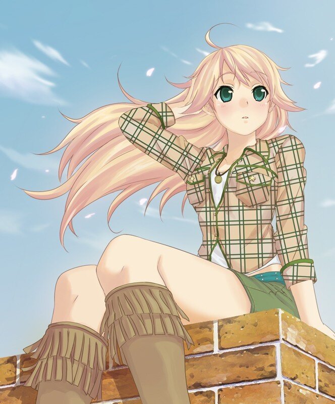 blonde girl in plaid shirt