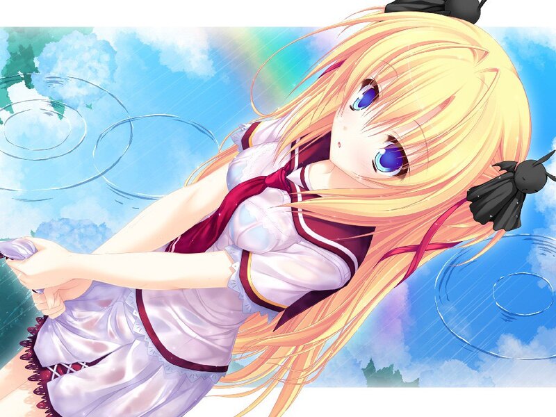 blonde girl in rain