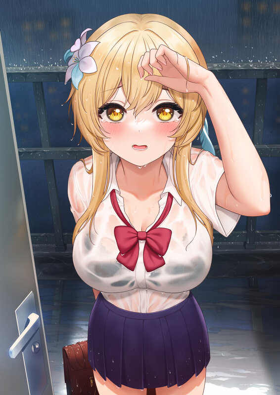 Blonde Girl in Rain — Blue, Dramatic, Night