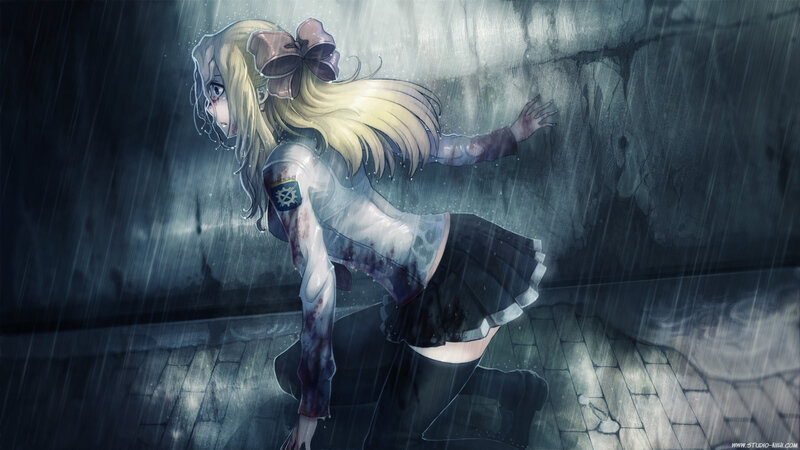 Blonde Girl in Rain — Blue, Dramatic