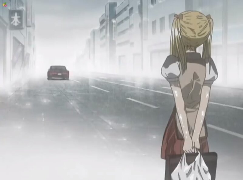 Blonde Girl in Rain — Gray