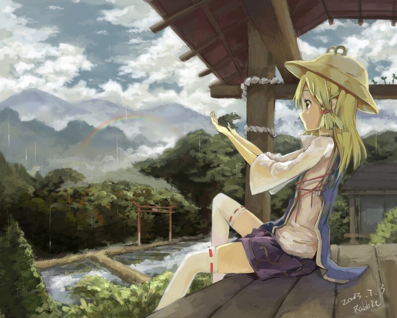 Blonde Girl in Rain — Green, Serene
