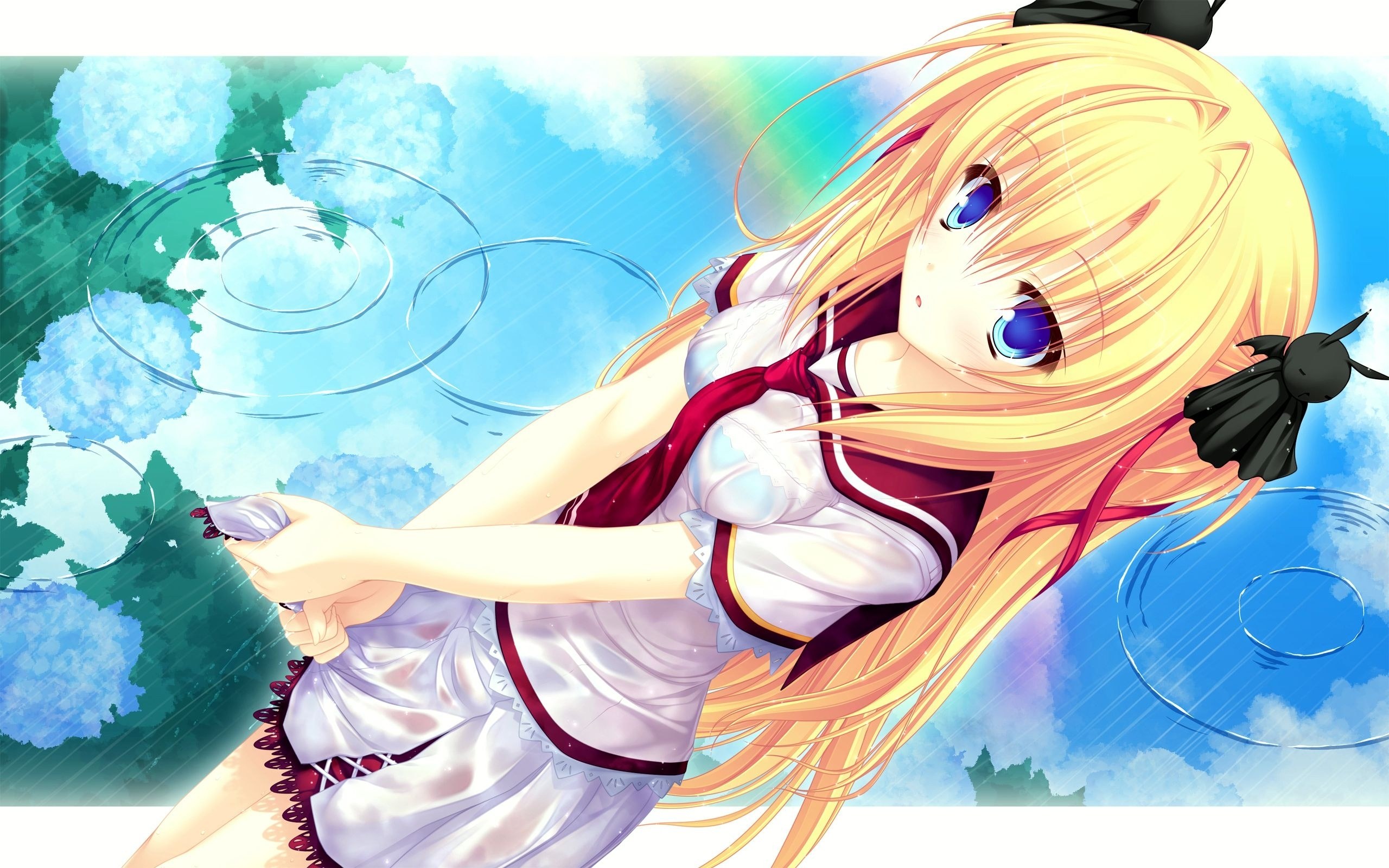 blonde girl in rain