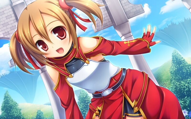 Blonde Girl in Red Armor — Cheerful