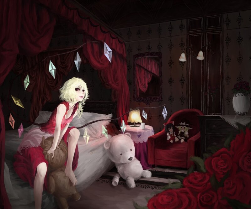 Blonde girl in red bedroom