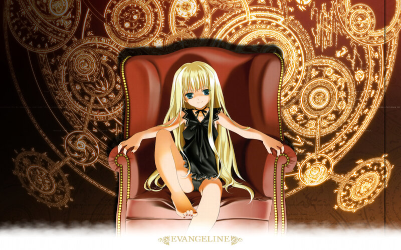 Blonde girl in red chair