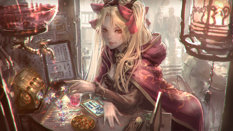 Blonde Girl in Red Cloak — Dramatic, Night
