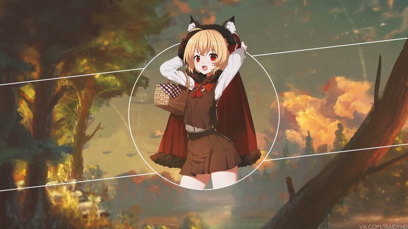Blonde Girl in Red Cloak — Dramatic, Sunset