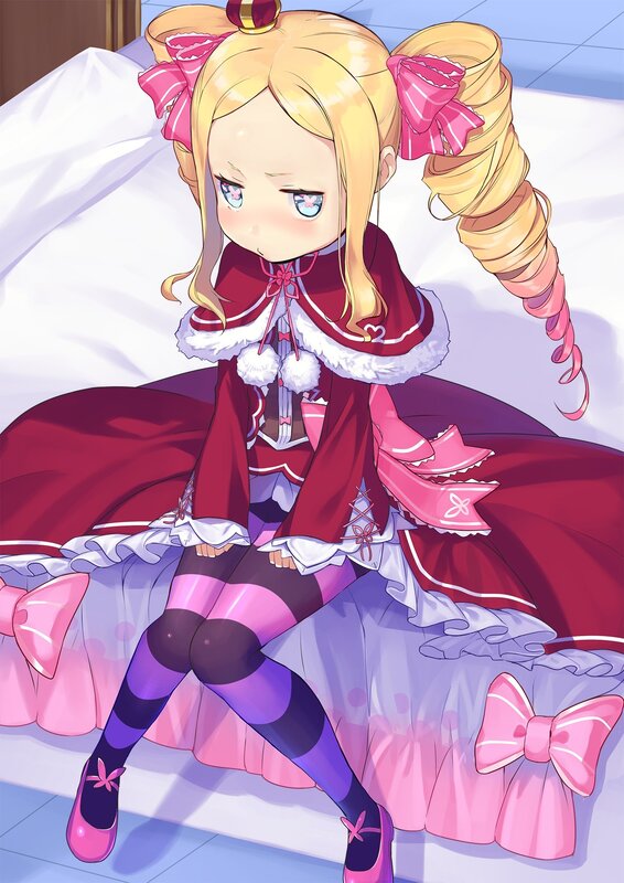 Blonde Girl in Red Dress — Calm, Anime, Bed