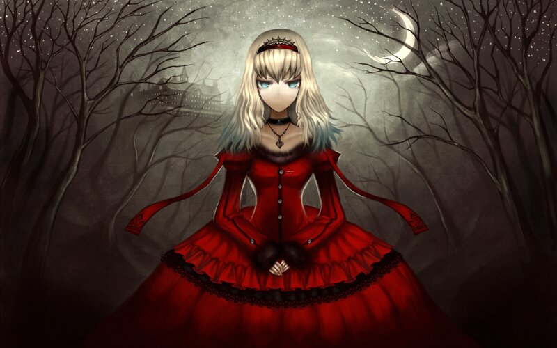 Blonde Girl in Red Dress — Dark, Night