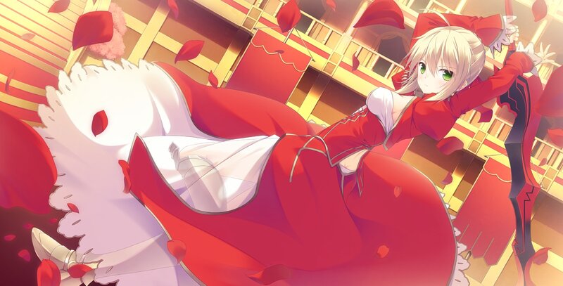 Blonde Girl in Red Dress — Dramatic, Afternoon, Anime