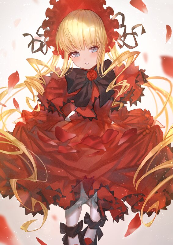 Blonde Girl in Red Dress — Dramatic, Anime, Red Rose