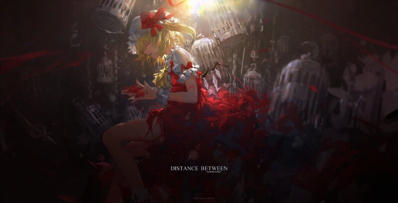 Blonde Girl in Red Dress — Dramatic, Digital Art, Birdcages