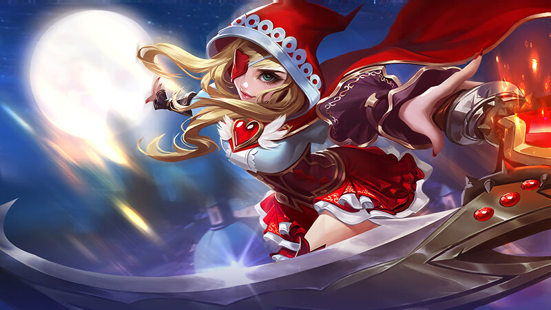Blonde Girl in Red Dress — Dramatic, Night, Digital Art, Moon