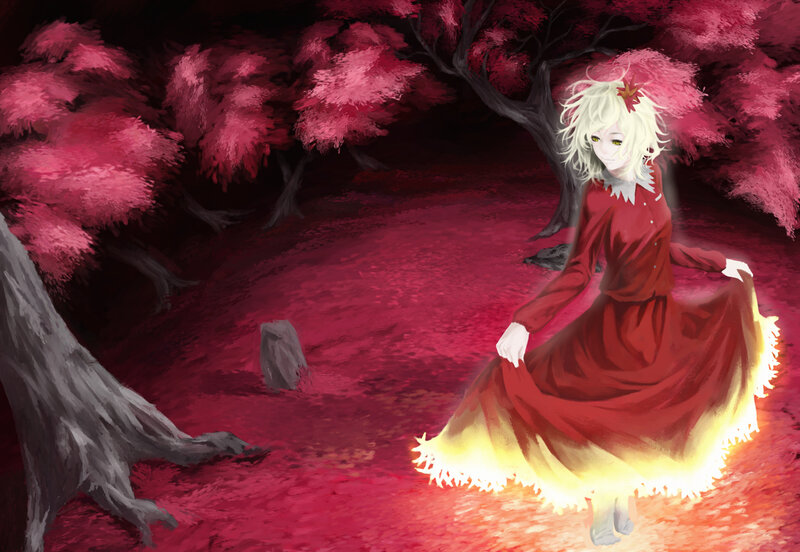 Blonde Girl in Red Dress — Dramatic, Night, Digital Art