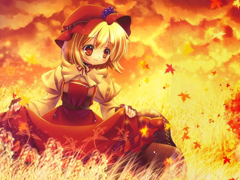 Blonde Girl in Red Dress — Orange, Warm