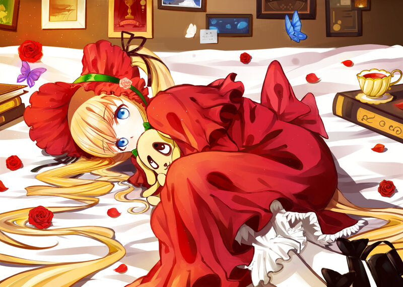 Blonde Girl in Red Dress — Peaceful