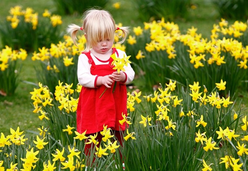 Blonde Girl in Red Dress — Yellow
