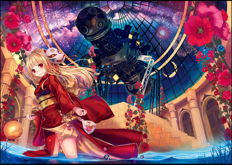 Blonde Girl in Red Kimono — Festive
