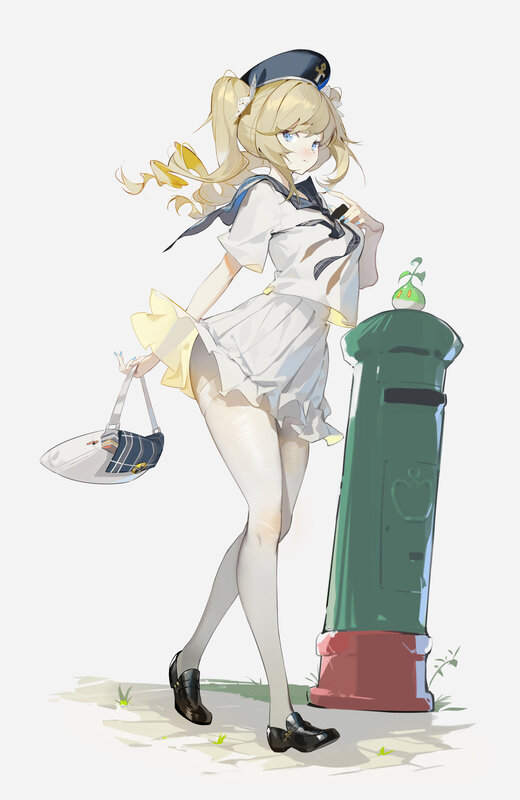Blonde Girl in Sailor Outfit — White, Playful