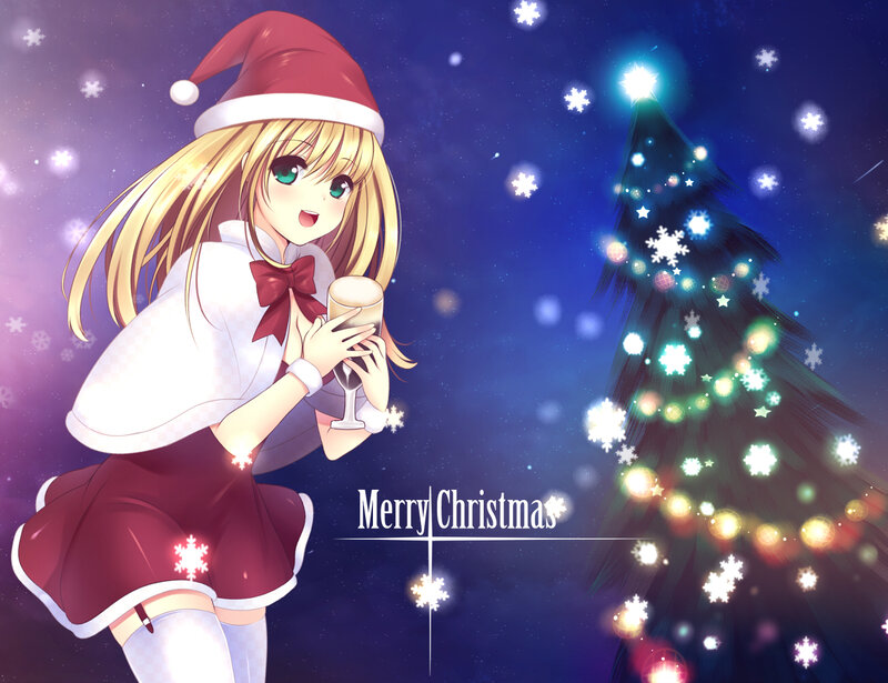 Blonde Girl in Santa Hat — Blue