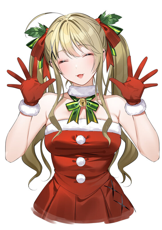 Blonde Girl in Santa Outfit — Red, Festive, Winter, Anime, Red Gloves