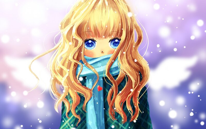 Blonde Girl in Scarf — Blue