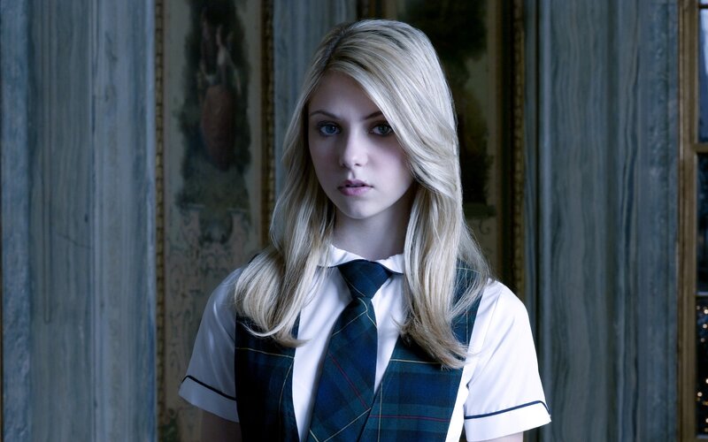 blonde girl in school uniform