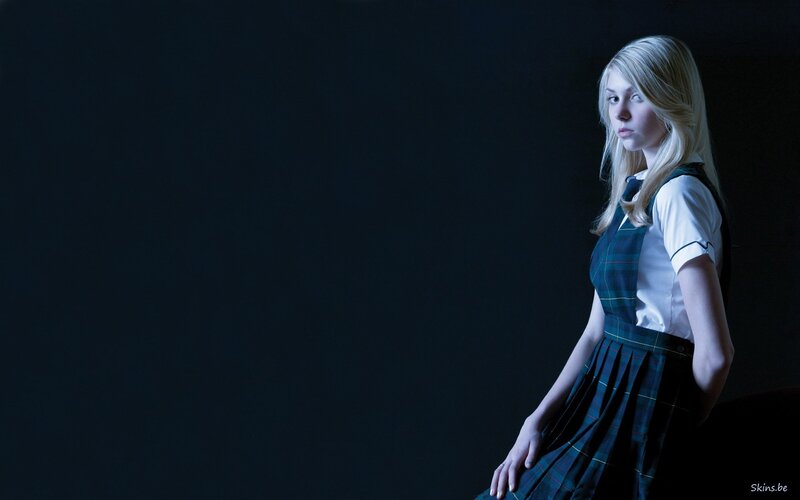 Blonde Girl in School Uniform — Black, Dramatic