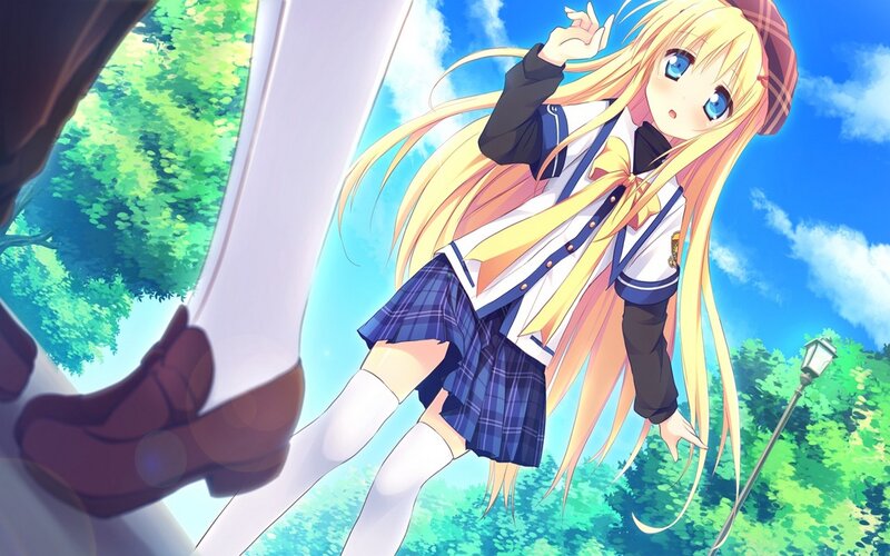 Blonde Girl in School Uniform — Blue, Bright, Afternoon