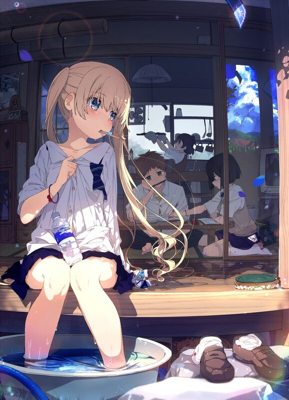 Blonde Girl in School Uniform — Blue, Calm, Afternoon