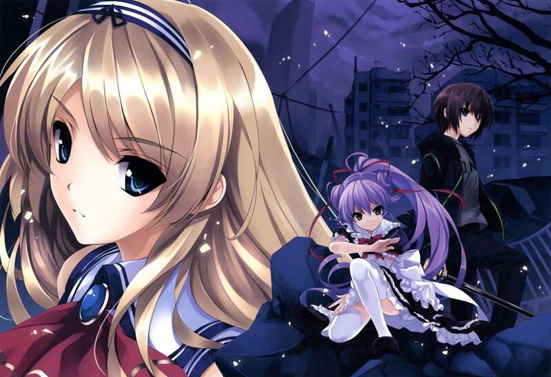 Blonde Girl in School Uniform — Blue, Dramatic, Night, Anime