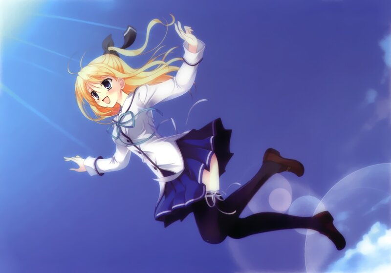 Blonde Girl in School Uniform — Blue, Dynamic, Afternoon