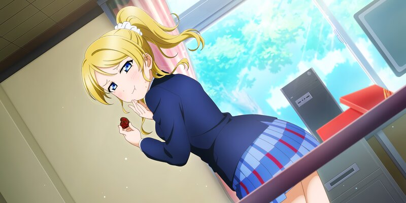 Blonde Girl in School Uniform — Blue, Playful, Afternoon