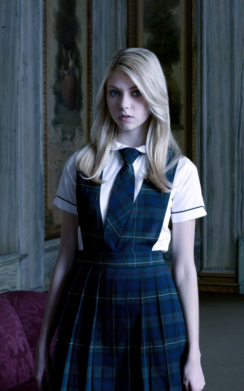 Blonde Girl in School Uniform — Blue, Serious