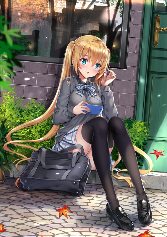 Blonde Girl in School Uniform — Gray