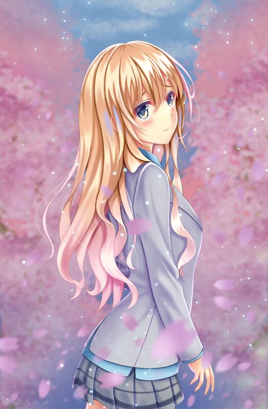 Blonde Girl in School Uniform — Pink, Serene, Spring, Anime, Cherry Blossoms