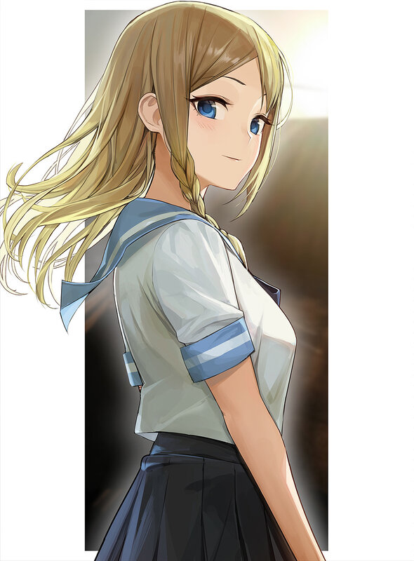 Blonde Girl in School Uniform — White, Calm, Afternoon, Anime