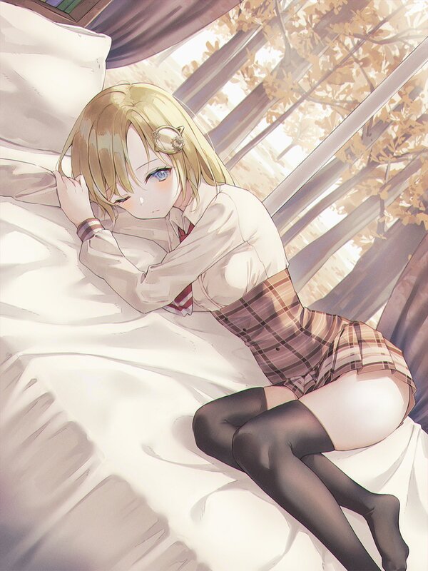 Blonde Girl in School Uniform — White, Calm, Autumn, Anime