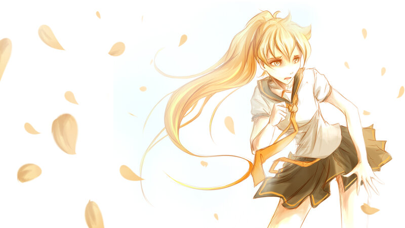 Blonde Girl in School Uniform — White, Calm, Autumn