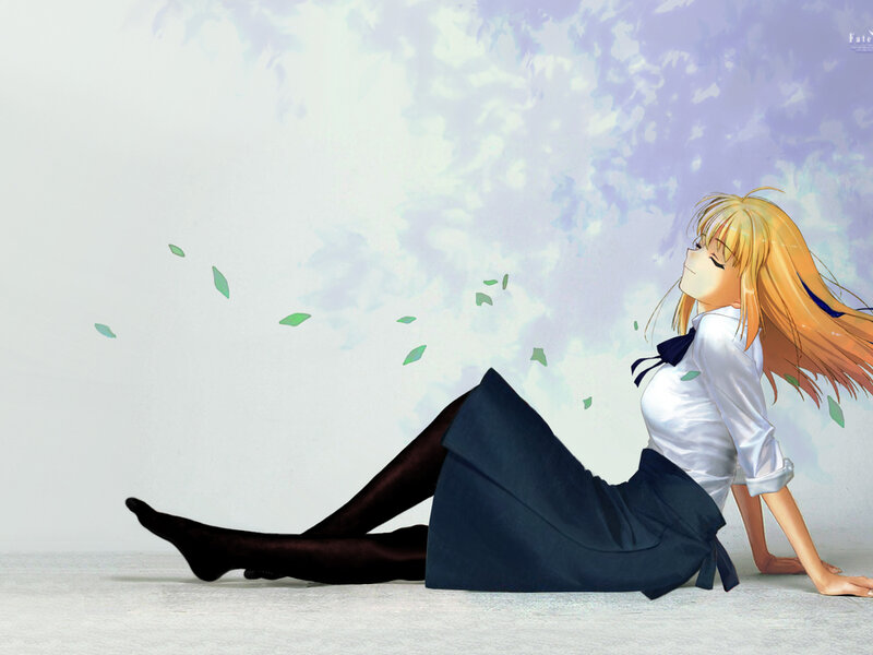 Blonde Girl in School Uniform — White, Serene