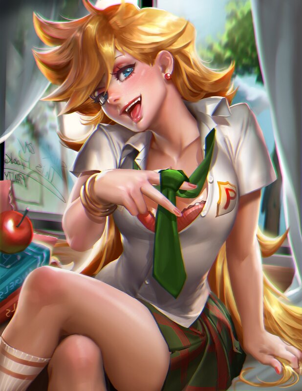 Blonde Girl in School Uniform — Yellow, Playful, Afternoon