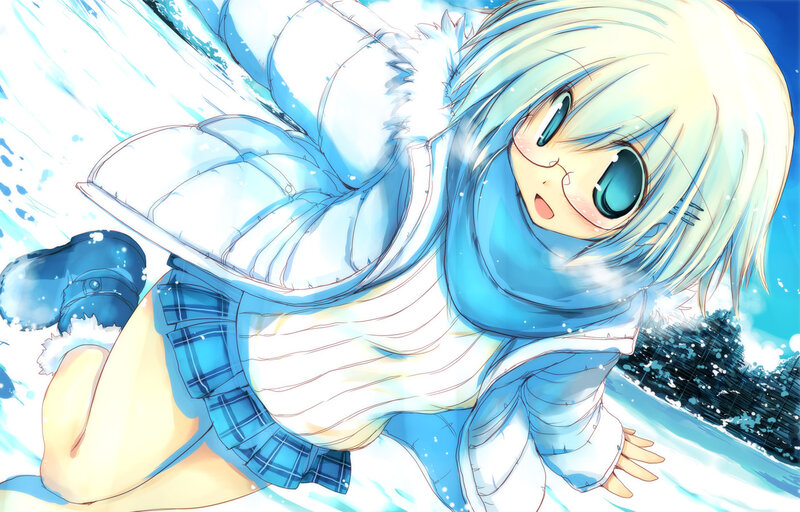 Blonde Girl in Snow — Blue, Playful