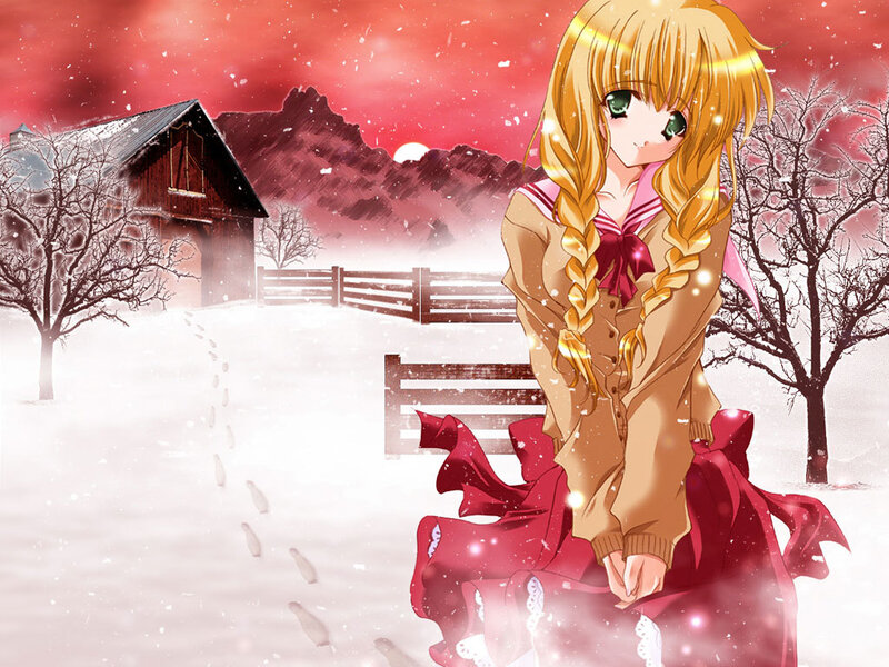 Blonde Girl in Snow — Red