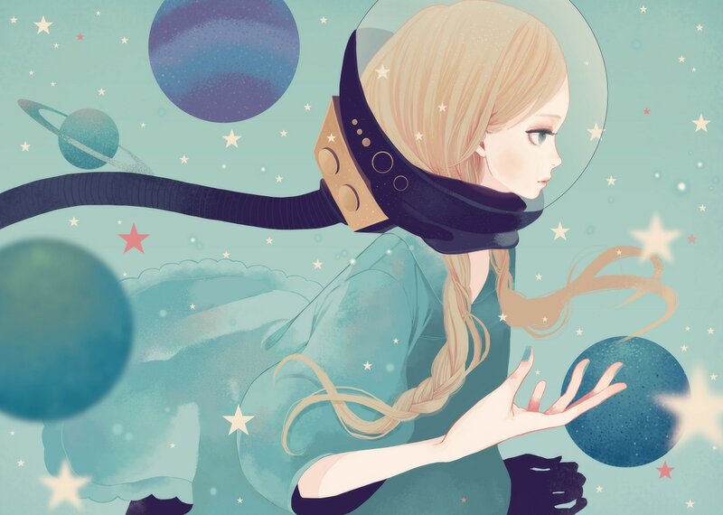 Blonde Girl in Space Suit